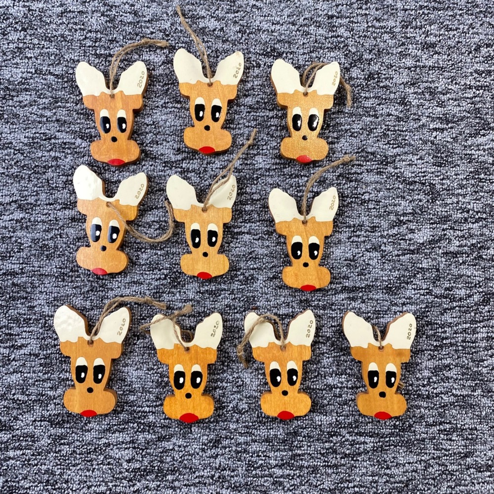Handmade Reindeer Christmas Ornaments Lot of 10 Wood Hand Painted 2020 Rustic